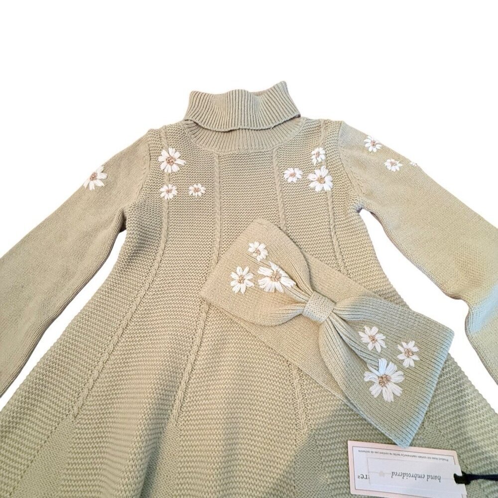 NWT Cupcakes and Cashmere Girls Knit Dress & Headband Size S (5/6) Sage Green